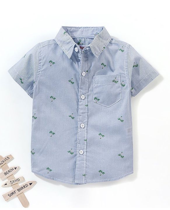 Babyhug Cotton Half Sleeves Palm Tree Printed Shirt - Blue