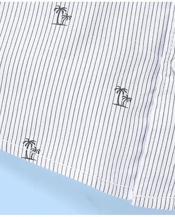 Babyhug 100% Cotton Woven Half Sleeve Regular Collar Striped Shirt Palm Tree Print - Blue