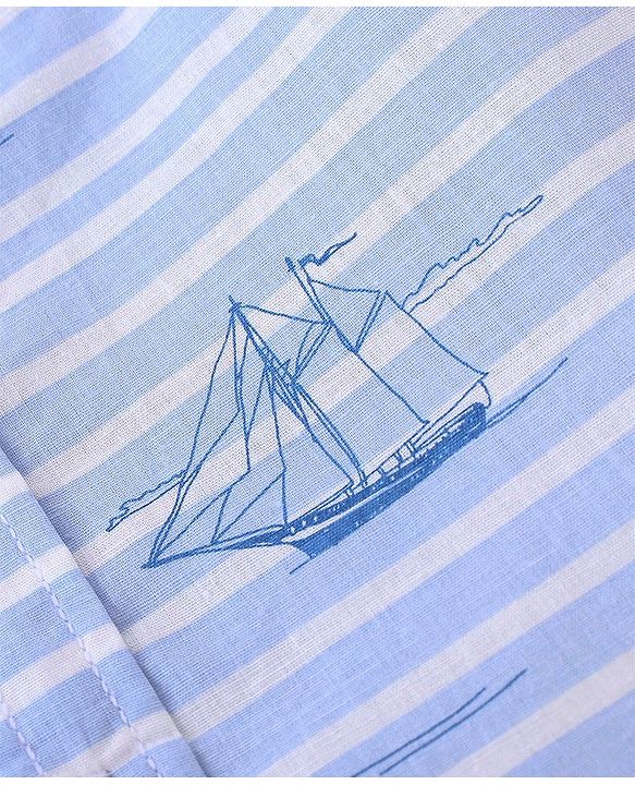 Babyhug 100% Cotton Half Sleeves Stripe with Boat Print Shirt - Blue