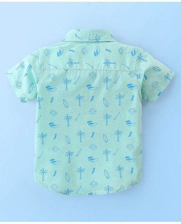 Babyhug 100% Cotton Half Sleeves Palm Tree Print Shirt with T-Shirt - Blue
