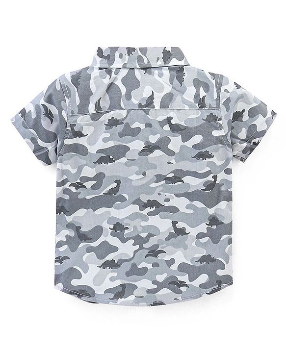 Babyhug 100% Cotton Woven Half Sleeves Regular Collar Camo Printed Shirt with Half Sleeves T-Shirt - Grey & Yellow