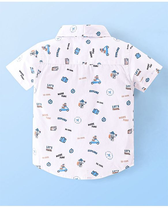 Babyhug 100% Cotton Woven Half Sleeves Shirt with Inner T-Shirt with Always Travel Print - White