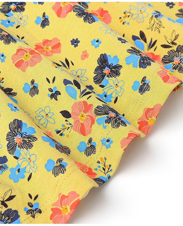 Babyhug 100% Cotton Sleeveless Frock With Bow Applique & Floral Print - Yellow