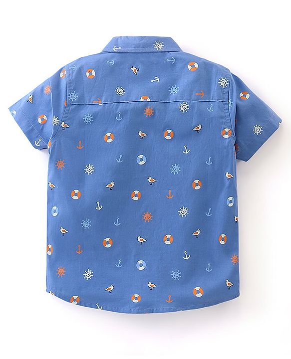 Babyhug 100% Cotton Half Sleeves Bird Print Shirt - Blue