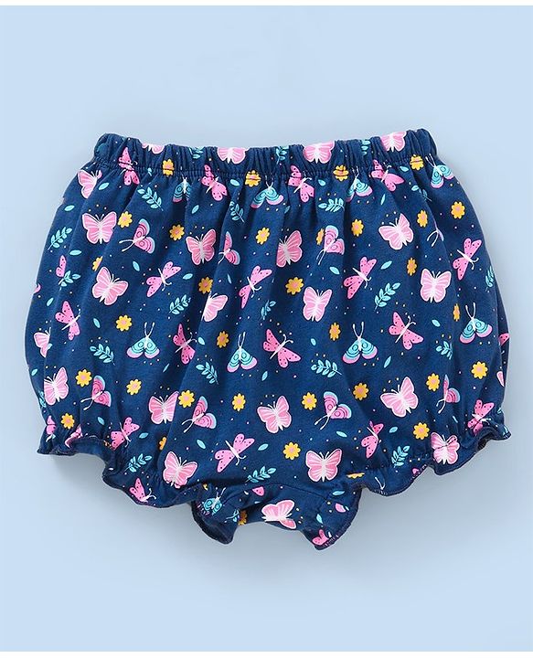 Babyhug Cotton Knit Bloomers Heart & Butterfly Print Pack of 3 - Pink White & Blue