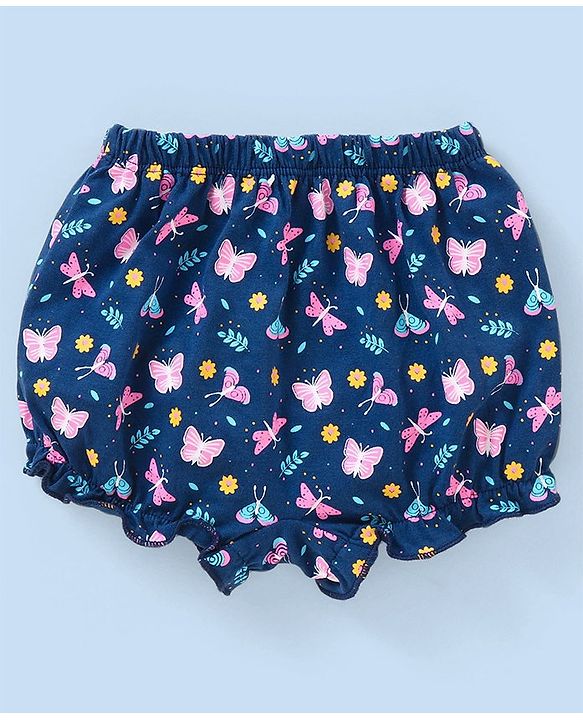 Babyhug Cotton Knit Bloomers Heart & Butterfly Print Pack of 3 - Pink White & Blue