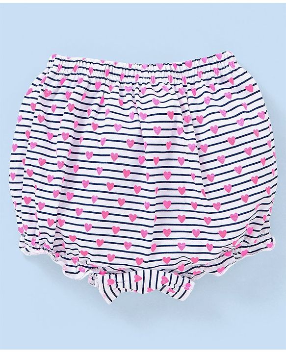 Babyhug Cotton Knit Bloomers Heart & Butterfly Print Pack of 3 - Pink White & Blue
