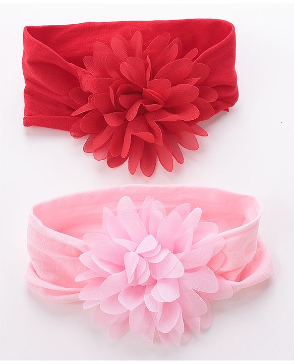 Babyhug Free Size Headbands with Flower Applique Pack of 2 - Pink & Red