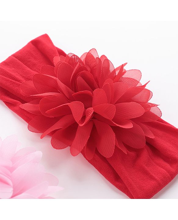 Babyhug Free Size Headbands with Flower Applique Pack of 2 - Pink & Red