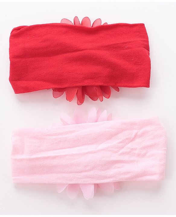 Babyhug Free Size Headbands with Flower Applique Pack of 2 - Pink & Red