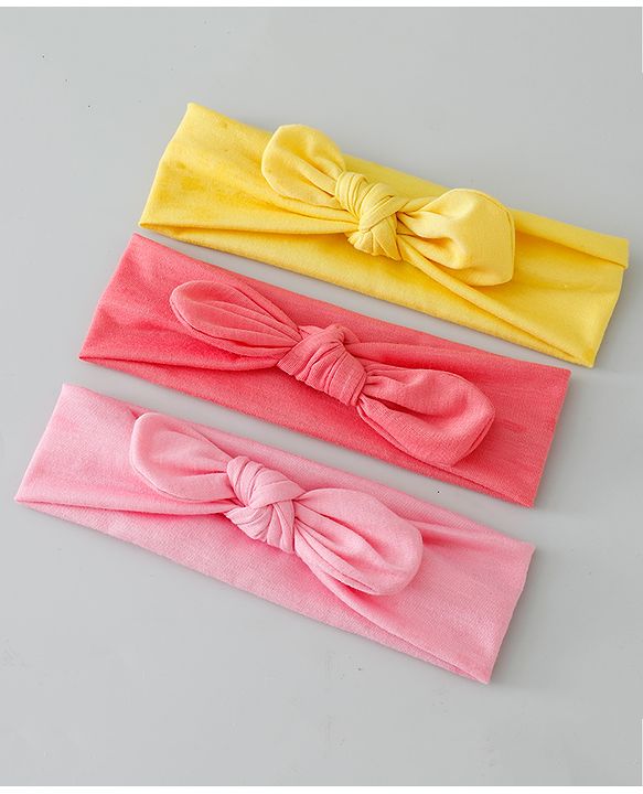 Babyhug Free Size Headbands with Bow Applique Pack of 3 - Pink & Yellow