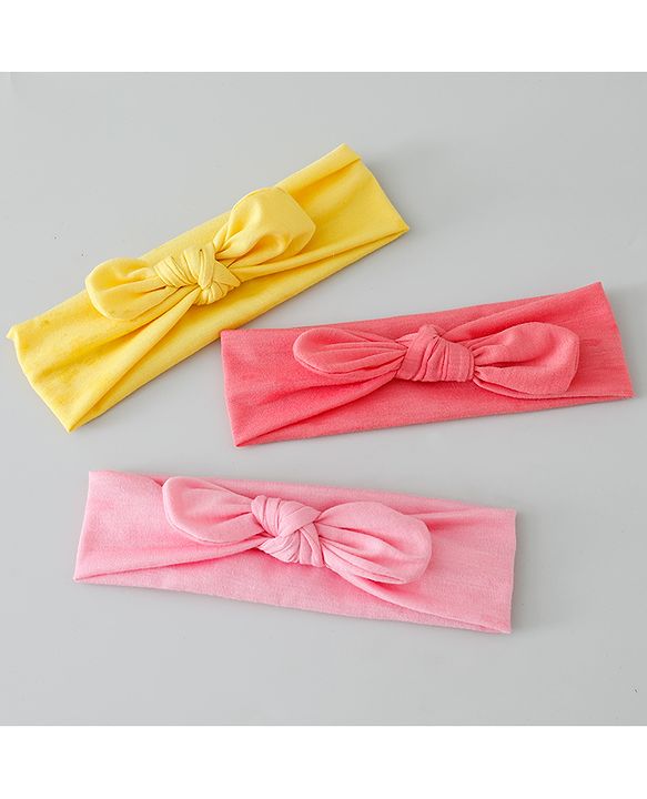 Babyhug Free Size Headbands with Bow Applique Pack of 3 - Pink & Yellow