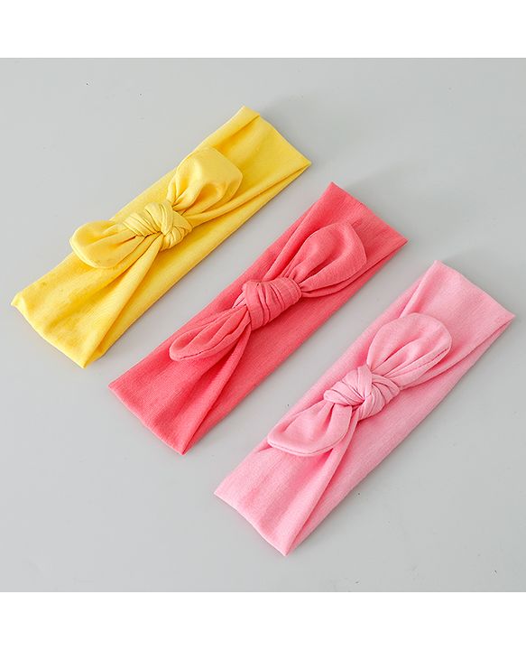 Babyhug Free Size Headbands with Bow Applique Pack of 3 - Pink & Yellow