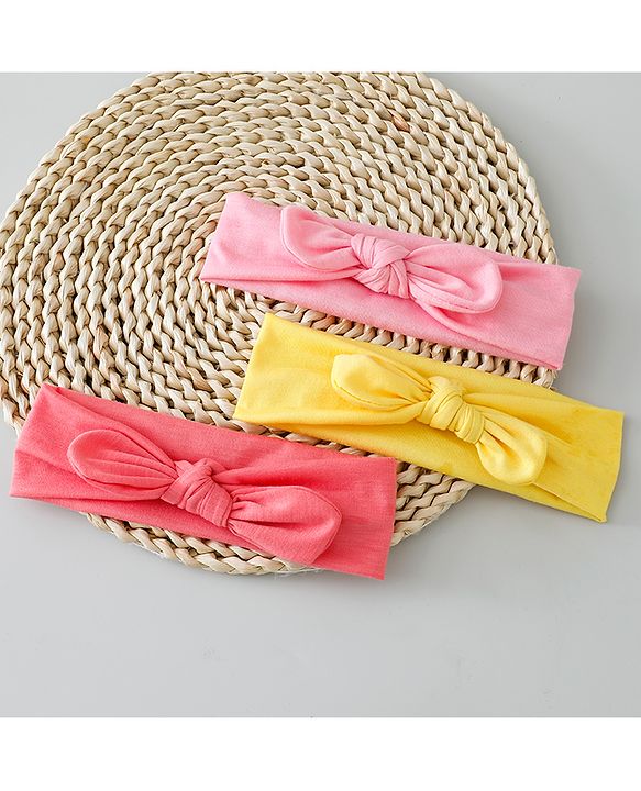 Babyhug Free Size Headbands with Bow Applique Pack of 3 - Pink & Yellow