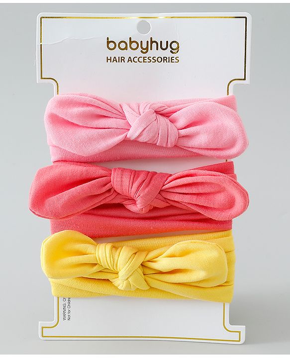 Babyhug Free Size Headbands with Bow Applique Pack of 3 - Pink & Yellow