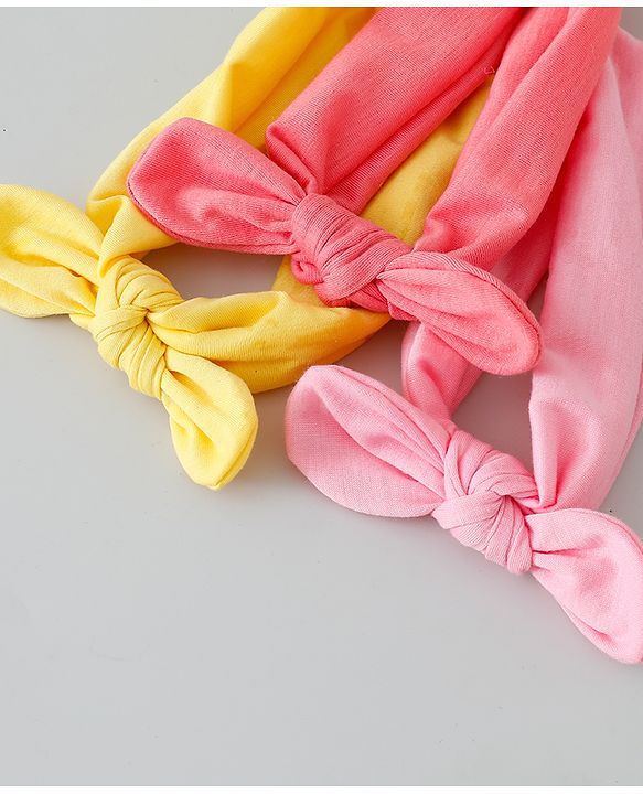 Babyhug Free Size Headbands with Bow Applique Pack of 3 - Pink & Yellow