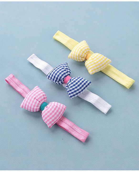Babyhug Headbands with Bow Applique Free Size Pack of 3 - Yellow Blue & Pink