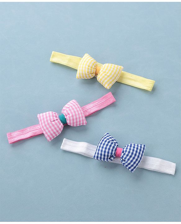 Babyhug Headbands with Bow Applique Free Size Pack of 3 - Yellow Blue & Pink