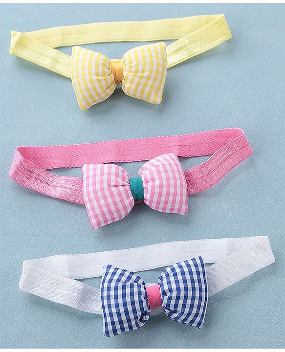 Babyhug Headbands with Bow Applique Free Size Pack of 3 - Yellow Blue & Pink