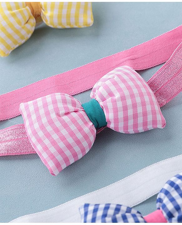 Babyhug Headbands with Bow Applique Free Size Pack of 3 - Yellow Blue & Pink
