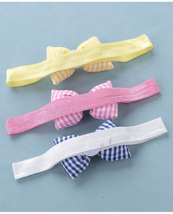 Babyhug Headbands with Bow Applique Free Size Pack of 3 - Yellow Blue & Pink