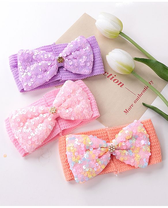 Babyhug Free Size Headbands with Bow Applique Pack of 3 - Multicolour