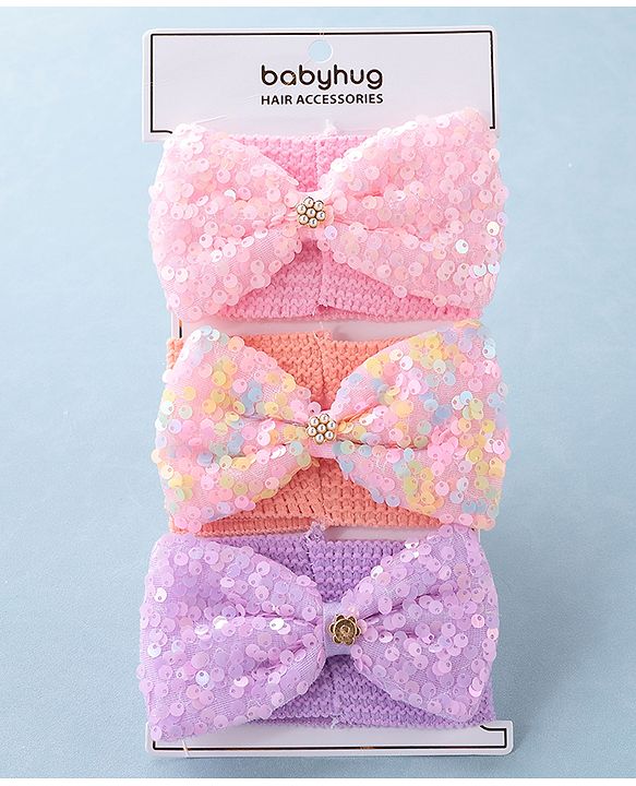 Babyhug Free Size Headbands with Bow Applique Pack of 3 - Multicolour
