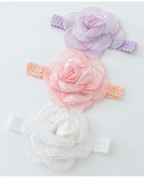 Babyhug Free Size Head Band with Floral Applique  Set of 3 - Multicolour