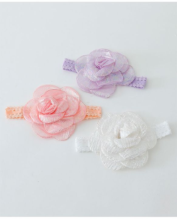Babyhug Free Size Head Band with Floral Applique  Set of 3 - Multicolour