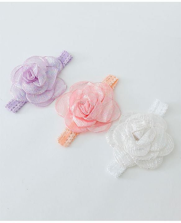 Babyhug Free Size Head Band with Floral Applique  Set of 3 - Multicolour