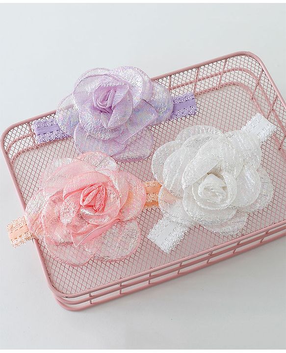 Babyhug Free Size Head Band with Floral Applique  Set of 3 - Multicolour