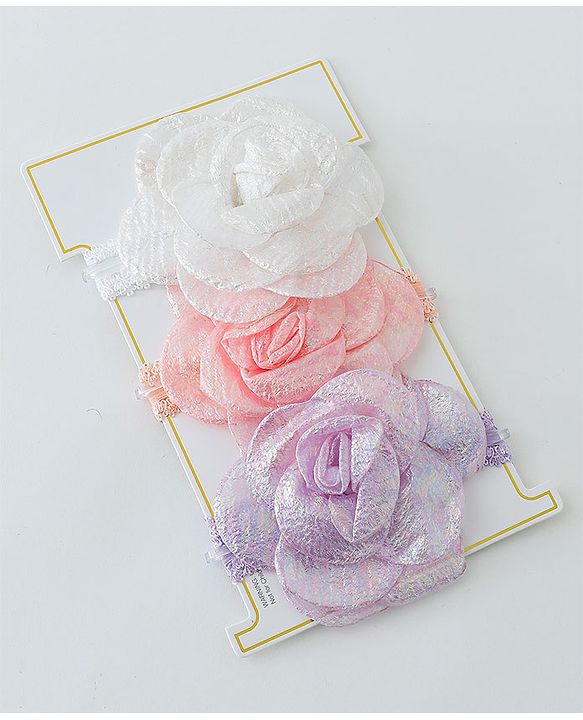 Babyhug Free Size Head Band with Floral Applique  Set of 3 - Multicolour