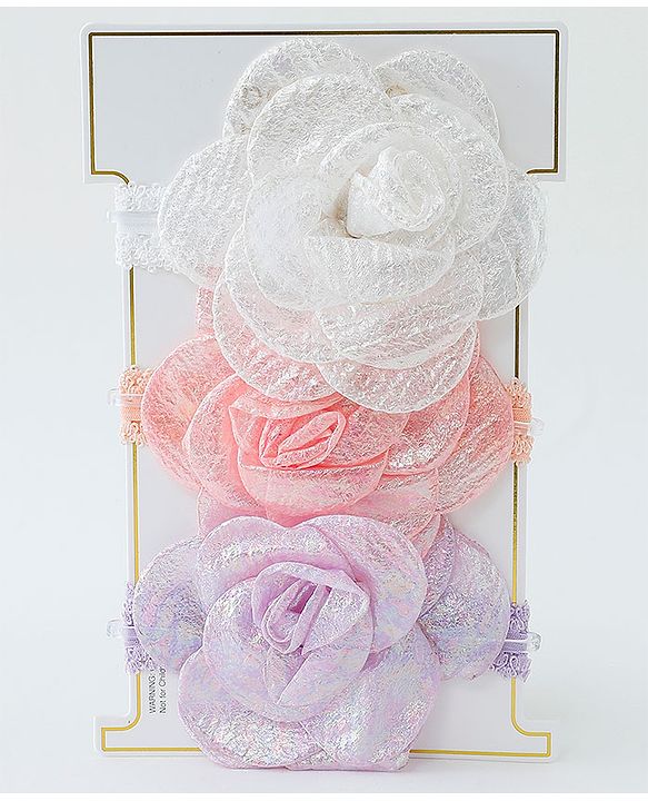 Babyhug Free Size Head Band with Floral Applique  Set of 3 - Multicolour
