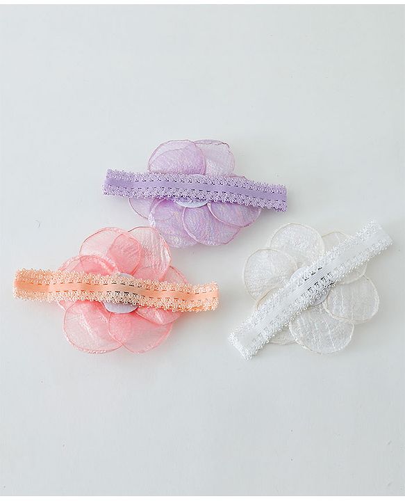 Babyhug Free Size Head Band with Floral Applique  Set of 3 - Multicolour