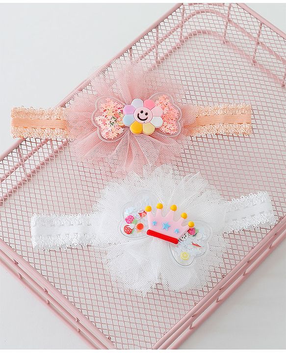 Babyhug Daisy & Crown Bow Applique Headbands Pack Of 2  - Multicolor