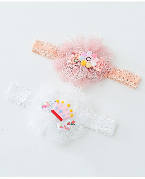 Babyhug Daisy & Crown Bow Applique Headbands Pack Of 2  - Multicolor