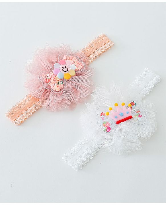 Babyhug Daisy & Crown Bow Applique Headbands Pack Of 2  - Multicolor