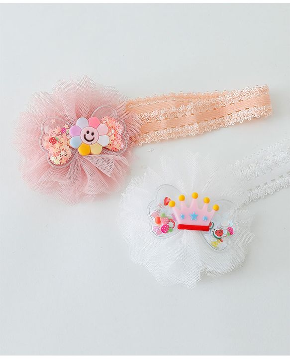 Babyhug Daisy & Crown Bow Applique Headbands Pack Of 2  - Multicolor
