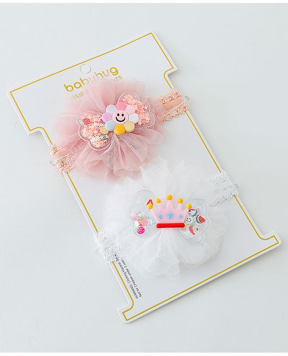 Babyhug Daisy & Crown Bow Applique Headbands Pack Of 2  - Multicolor