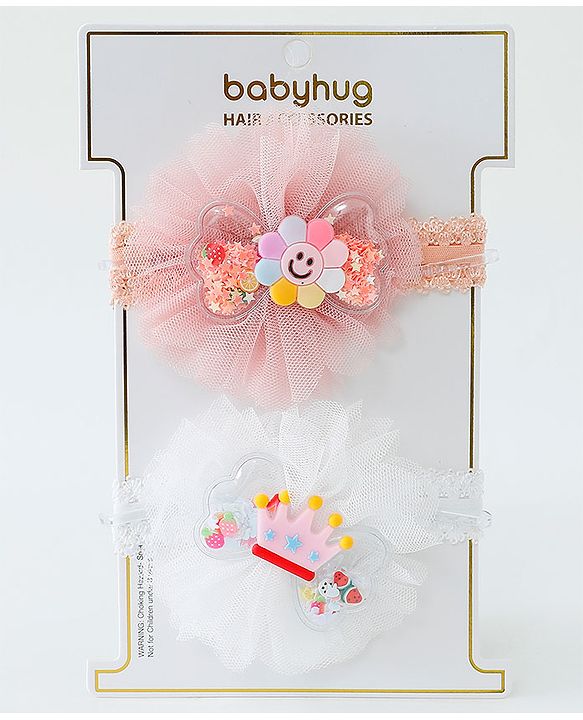 Babyhug Daisy & Crown Bow Applique Headbands Pack Of 2  - Multicolor