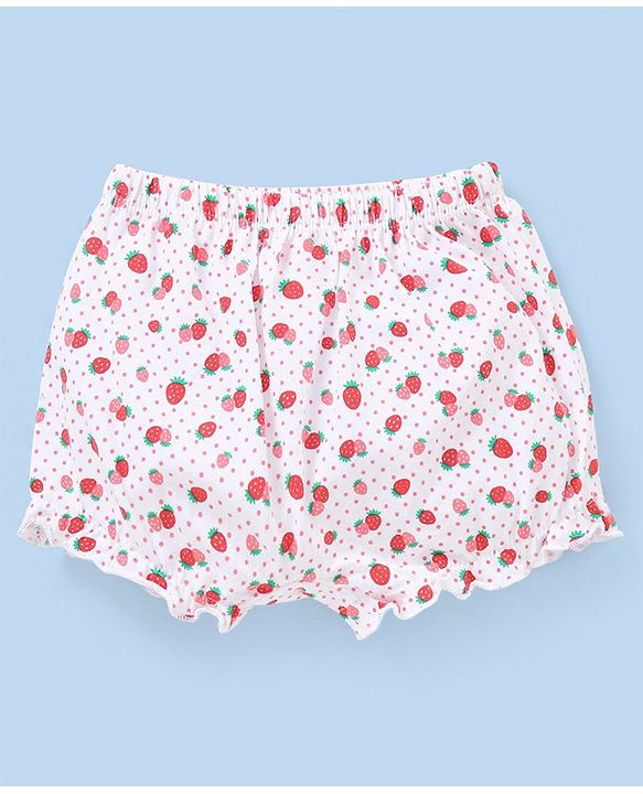Babyhug Cotton Knit Bloomers Polka Dots & Strawberry Print Pack of 3 - Pink White & Red