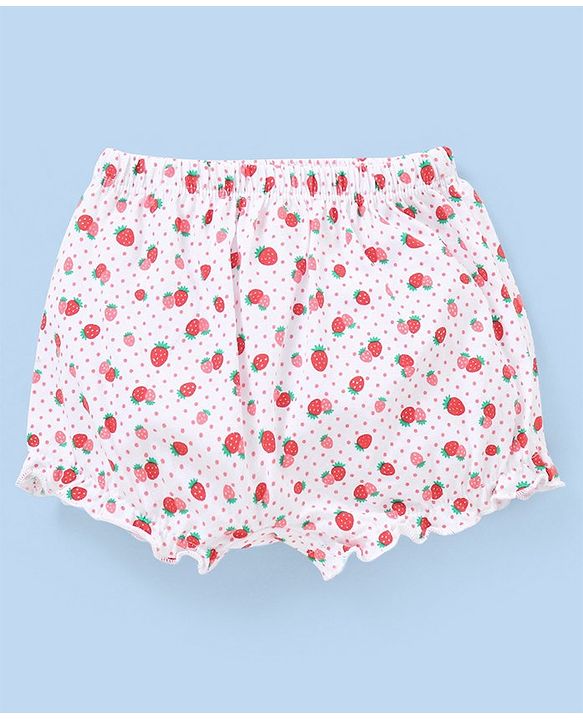 Babyhug Cotton Knit Bloomers Polka Dots & Strawberry Print Pack of 3 - Pink White & Red