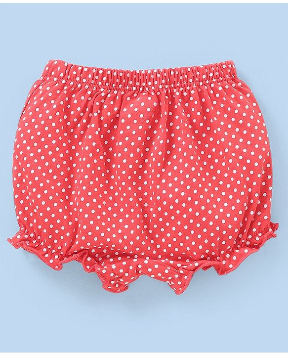 Babyhug Cotton Knit Bloomers Polka Dots & Strawberry Print Pack of 3 - Pink White & Red