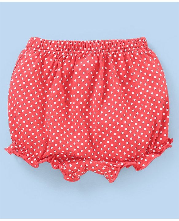 Babyhug Cotton Knit Bloomers Polka Dots & Strawberry Print Pack of 3 - Pink White & Red