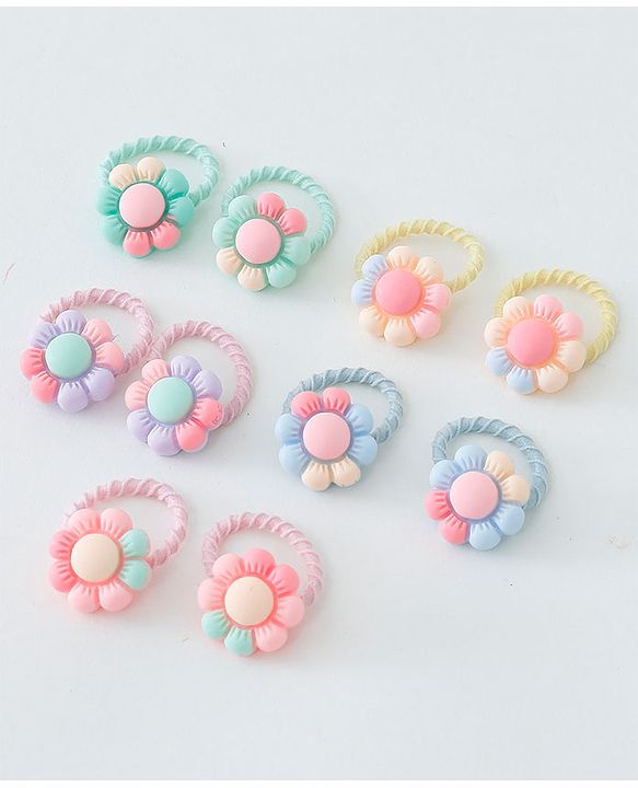Babyhug Free Size Hair Rubber Bands Floral Design Pack of 10- Multicolor