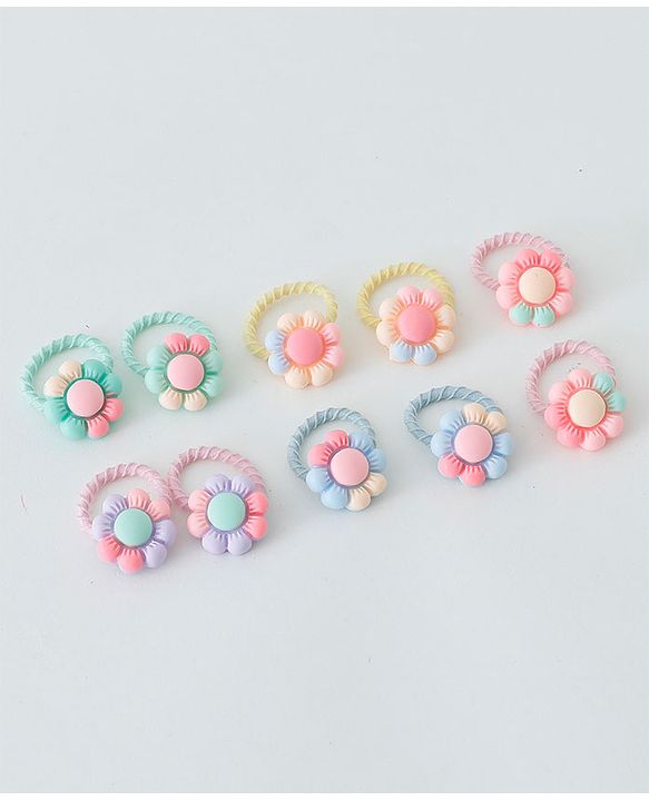 Babyhug Free Size Hair Rubber Bands Floral Design Pack of 10- Multicolor
