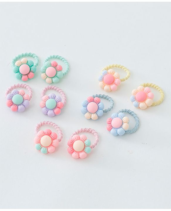 Babyhug Free Size Hair Rubber Bands Floral Design Pack of 10- Multicolor
