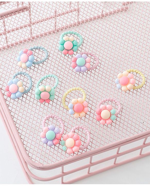 Babyhug Free Size Hair Rubber Bands Floral Design Pack of 10- Multicolor