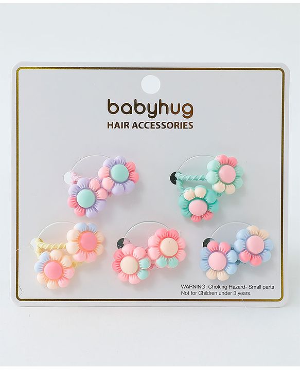 Babyhug Free Size Hair Rubber Bands Floral Design Pack of 10- Multicolor
