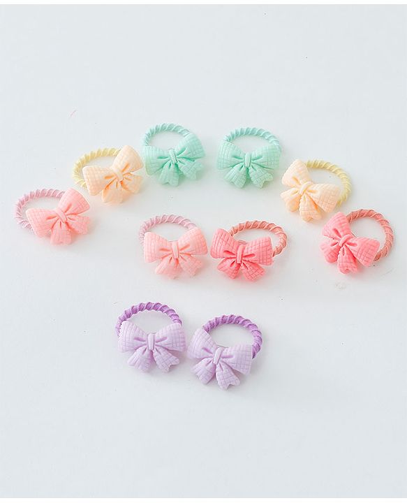 Babyhug Free Size Hair Rubber Bands Bow Design Pack of 10- Multicolor